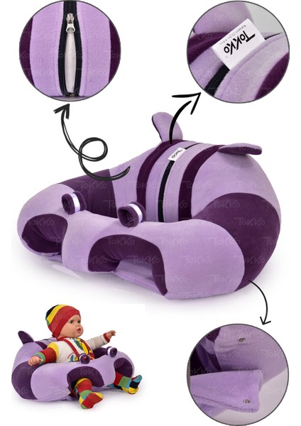 Lüks Üçlü Set - Bebeyatmaz + 60 cm Uyku Fili + Peluş Ayıcık - Antibakteriyel 3'lü Set Lila Mor