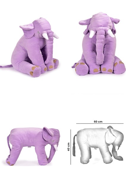 Lüks Üçlü Set - Bebeyatmaz + 60 cm Uyku Fili + Peluş Ayıcık - Antibakteriyel 3'lü Set Lila Mor