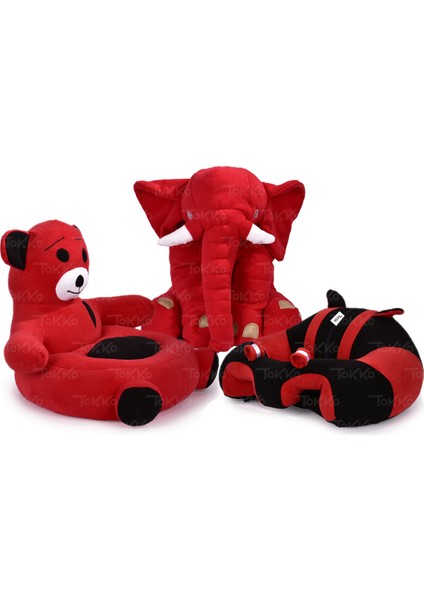 Lüks Üçlü Set - Bebeyatmaz + 60 cm Uyku Fili + Peluş Ayıcık - Antibakteriyel 3'lü Set Syah Kırmızı