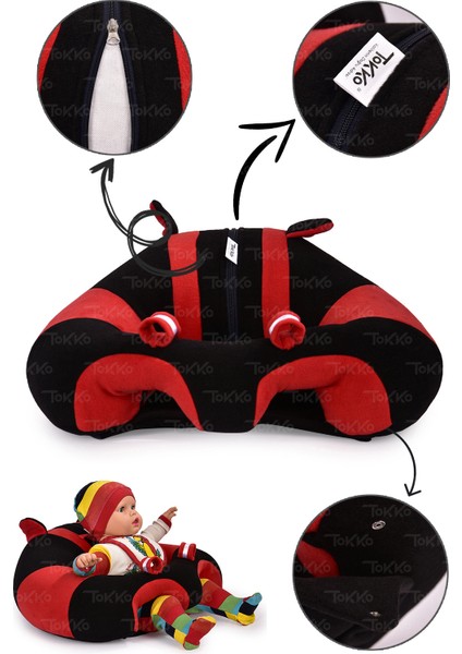 Lüks Üçlü Set - Bebeyatmaz + 60 cm Uyku Fili + Peluş Ayıcık - Antibakteriyel 3'lü Set Syah Kırmızı