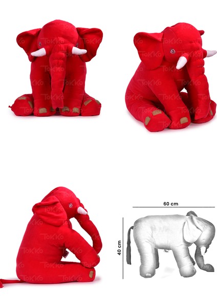 Lüks Üçlü Set - Bebeyatmaz + 60 cm Uyku Fili + Peluş Ayıcık - Antibakteriyel 3'lü Set Syah Kırmızı