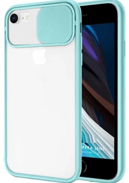 Maycase Aksesuar Apple iPhone 7-8-Se 2020 Kamera Korumalı Sürgülü Kapak Turkuaz