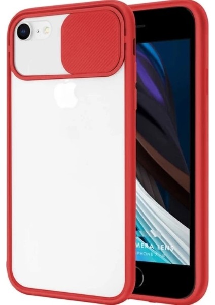 Maycase Aksesuar Apple iPhone 7-8-Se 2020 Kamera Korumalı Sürgülü Kapak Açık Kırmızı