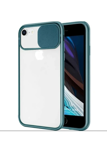 Maycase Aksesuar Apple iPhone 7-8-Se 2020 Kamera Korumalı Sürgülü Kapak Koyu Yeşil