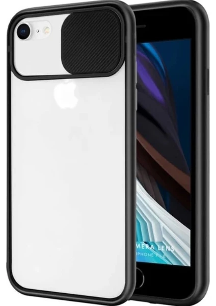 Maycase Aksesuar Apple iPhone 7-8-Se 2020 Kamera Korumalı Sürgülü Kapak Siyah