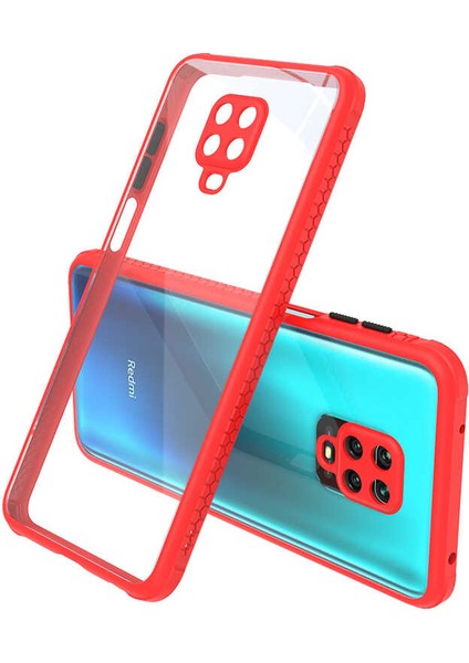 - Xiaomi Redmi Note 9 Pro - Kılıf ​​Arkası Şeffaf Sert Kaff Kapak - Kırmızı