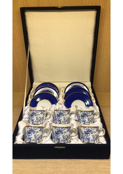 Altın Yaldızlı El Dekoru 6 Kişilik Türk Kahve Fincan Takımı