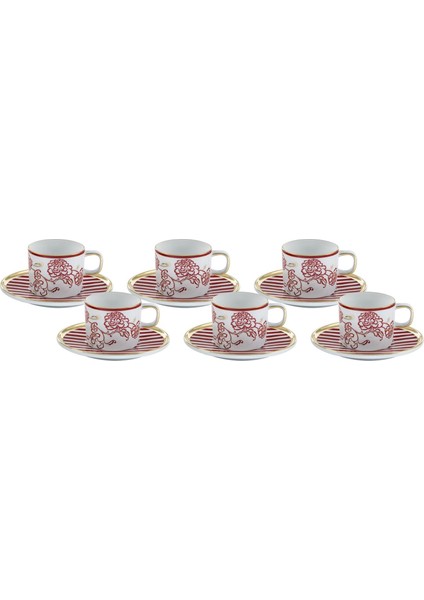 Altın Yaldızlı El Dekoru 6 Kişilik Türk Kahve Fincan Takımı