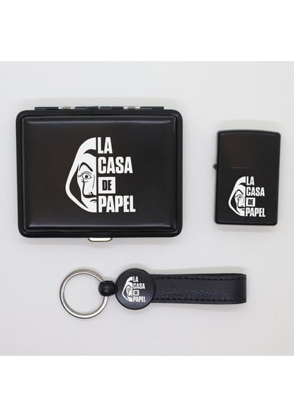 Ada Lazer Kişiye Özel La Casa De Papel Metal Tabaka, Zippo Çakmak ve Anahtarlık Seti