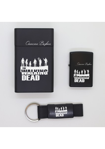 Kişiye Özel The Walking Dead Metal Sigara Kutusu, Zippo Çakmak ve Anahtarlık Seti