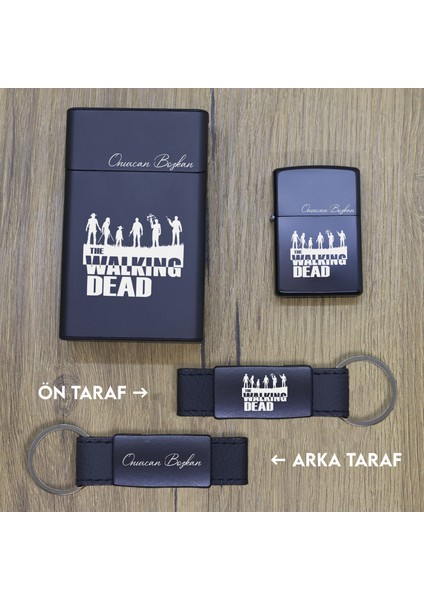 Kişiye Özel The Walking Dead Metal Sigara Kutusu, Zippo Çakmak ve Anahtarlık Seti