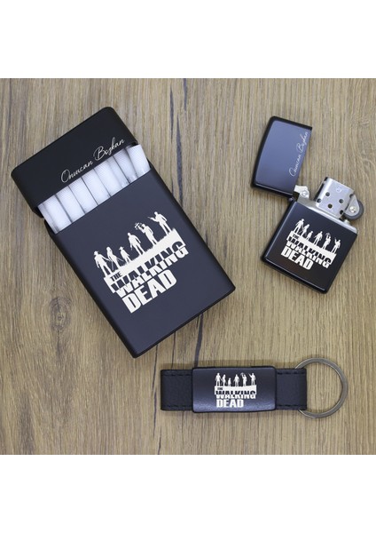Kişiye Özel The Walking Dead Metal Sigara Kutusu, Zippo Çakmak ve Anahtarlık Seti