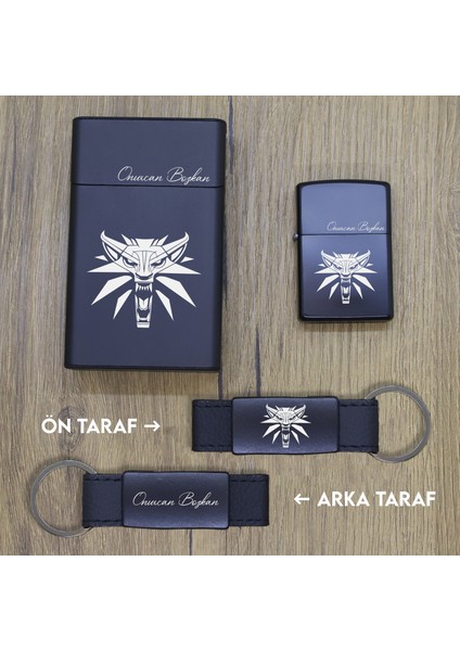 Kişiye Özel The Witcher Metal Sigara Kutusu, Zippo Çakmak ve Anahtarlık Seti - 1