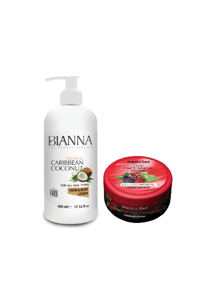 Hindistan Cevizi El ve Vücut Losyonu 400ML + Black & Red Killi Yüz Maskesi Orman Meyveleri 400GR