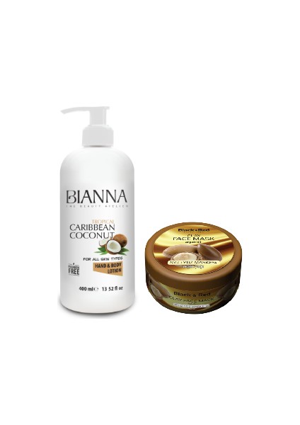 Hindistan Cevizi El ve Vücut Losyonu 400ML + Black & Red Killi Yüz Maskesi Argan 400GR