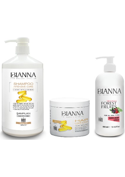 Keratin Şampuan 1000 ml ve Keratin Saç Maskesi 500 ml + El ve Vücut Losyonu Orman Meyveleri 400 ml 3' Lü Set