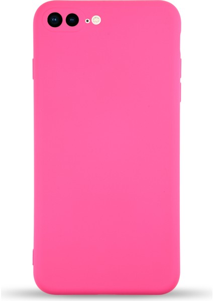 Caseworld Apple iPhone 8 Plus Kapak Içi Kadife Kamera Korumalı Lansman Silikon Kılıf - Neon Pembe