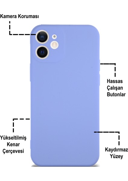 Caseworld Apple iPhone 12 Mini Kapak Içi Kadife Kamera Korumalı Lansman Silikon Kılıf - Lila fiyatları