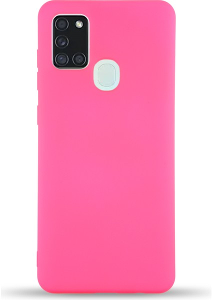 Caseworld Samsung Galaxy A21S Kapak Içi Kadife Lansman Silikon Kılıf - Neon Pembe