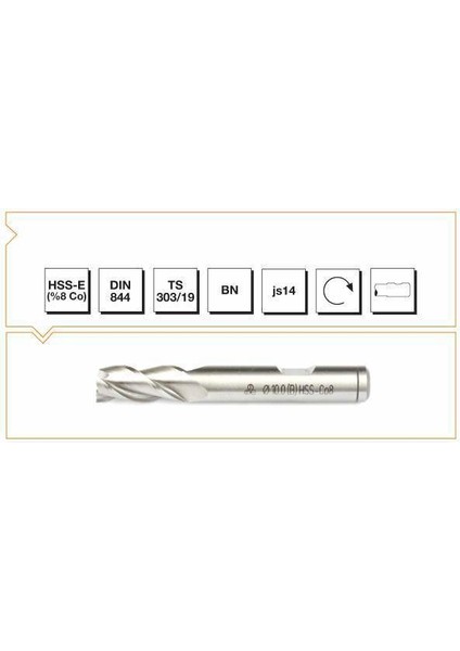 Hsse Co8 Dın 844/BN Parmak Freze 11 mm Kısa