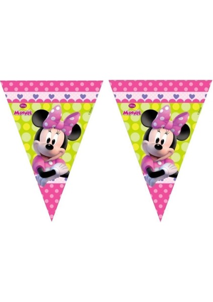 Minnie Pembe Fiyonk Plastik Bayrak Set 2.3m