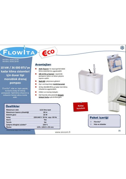 Sıccom DE05LCC440 Flowıta + Klima Drenaj Pompası