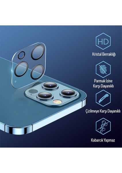 Iphone 12 Pro Max 3D Full Tempered Glass Cam Kamera Koruyucu - Şeffaf