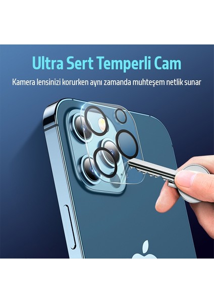 Iphone 12 Pro Max 3D Full Tempered Glass Cam Kamera Koruyucu - Şeffaf