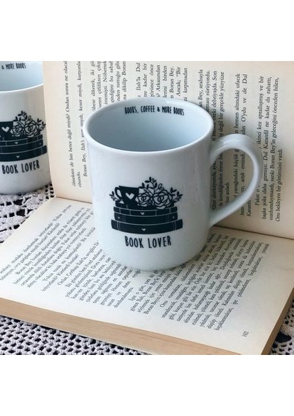 Tasarım Kupa Serisi - Book Lover Porselen Kahve Fincanı