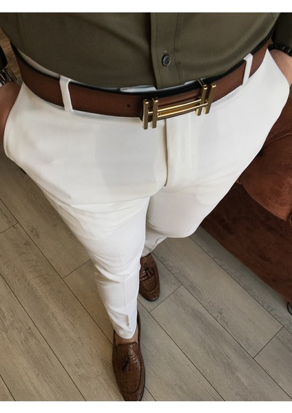 Italyan Stil Slim Fit Erkek Kumaş Pantolon Ekru T4813 fiyatları