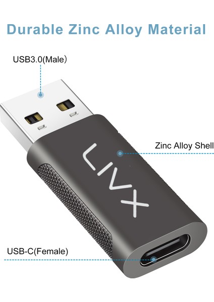 Type C To USB 3.0 Çevirici Dönüştürücü Otg Adaptör Gri