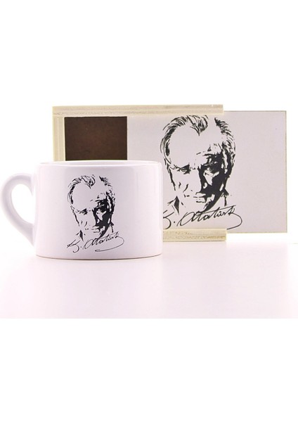 Özel Ahşap Kutulu Mustafa Kemal Atatürk Tasarım Porselen Kupa