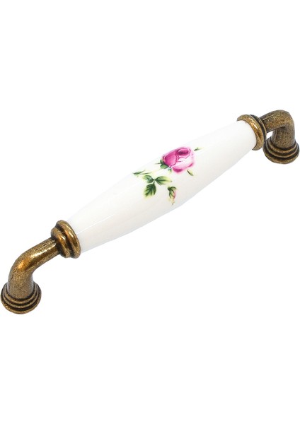 Porselen Dolap Mutfak Çekmece Mobilya Kulpu Antik Pembe Çiçekli 128MM (12,8cm) Aks.