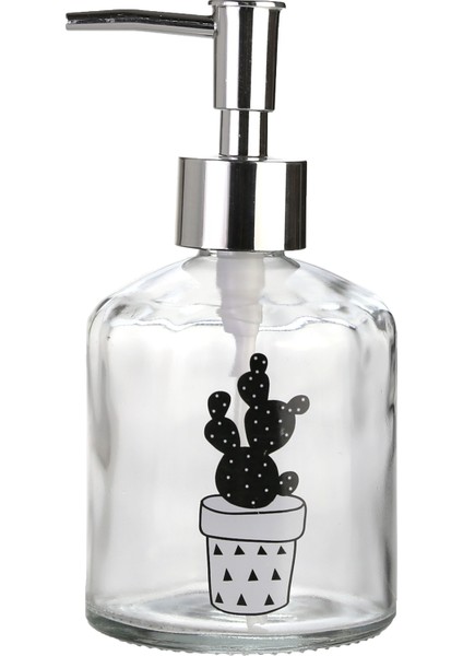 Cam Sıvı Sabunluk Kaktüs 2 Desen 300ML 7.6X15.5CM