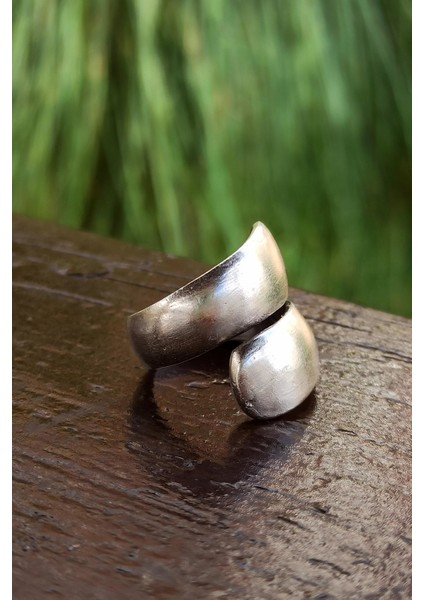 Antik Gümüş Kaplama Kavisli El Yapımı Ayarlanabilir Yüzük