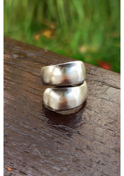 Antik Gümüş Kaplama Kavisli El Yapımı Ayarlanabilir Yüzük modelleri