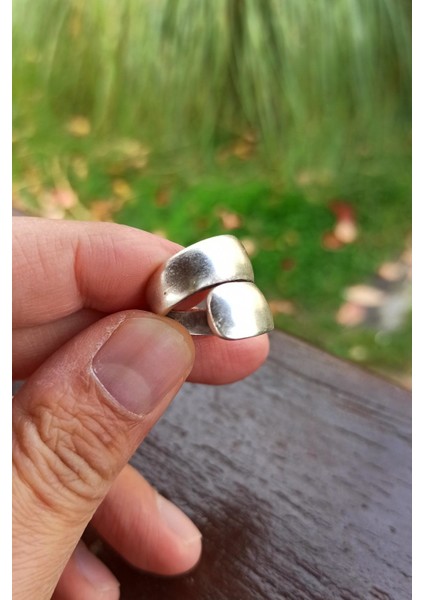Antik Gümüş Kaplama Kavisli El Yapımı Ayarlanabilir Yüzük fırsatları