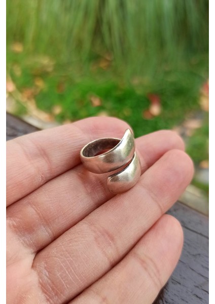 Antik Gümüş Kaplama Kavisli El Yapımı Ayarlanabilir Yüzük indirimleri