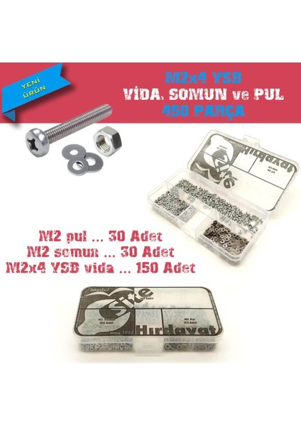 M2X4 Ysb Vida Somun ve Pul Seti, 450 Parça