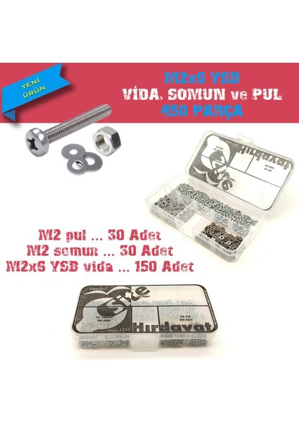 M2X6 Ysb Vida Somun ve Pul Seti, 450 Parça