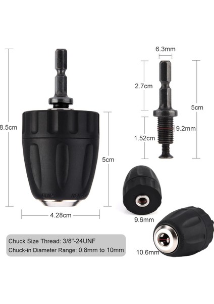 Şarjlı Vidama Matkap Için 1/4 Hex Adaptörlü Mandren 10MM 3/8 mm Otomatik Anahtarsız Süpra Mandren