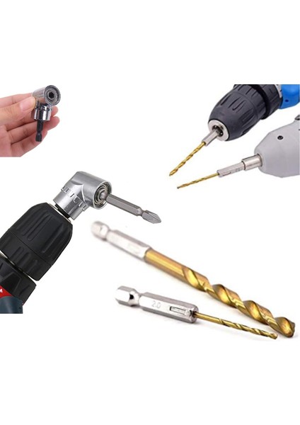 Altıgen 1/4 Hex Bits Şaftlı Uzatma Adaptörü 5li Titanyum Matkap Ucu Seti Köşe Delme Vidalama Aparatı