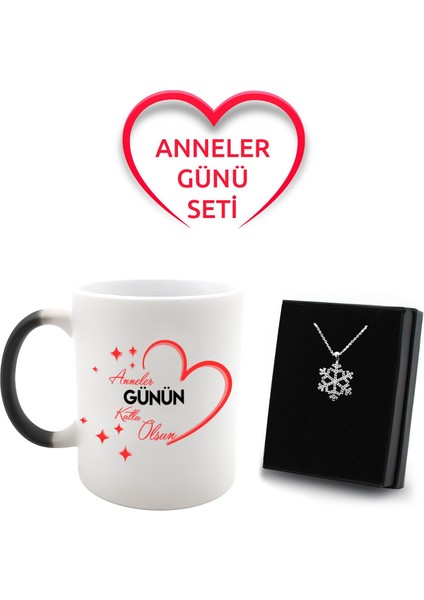 Anneler Gününe Özel Sihirli Kupa & Gümüş Kaplama Kar Tanesi Kolye Hediye Seti
