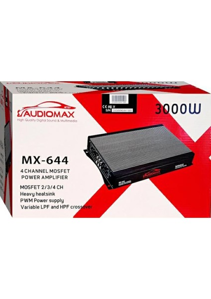 MX-644 3000WATT 4 Kanal Stereo Araç Tesisat Amfisi