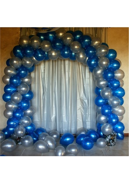100ADET Metalik Balon (Mavi - Gümüş )+5 M. Balon Zinciri