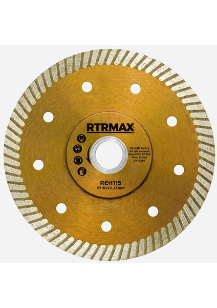 Rtrmax REH180 Çapaksız Turbo Kesim Elmas Testere 180*22MM