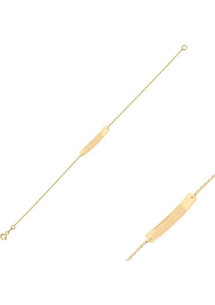 14K Altın Çubuk Plaka Bar Bileklik