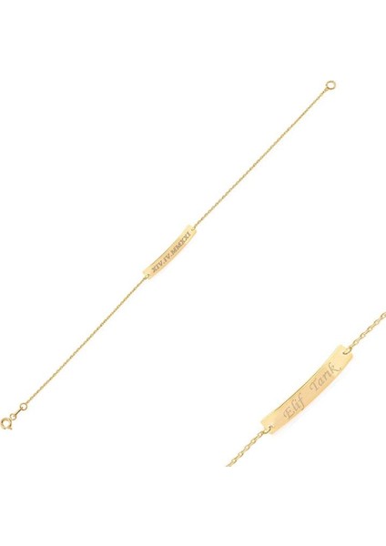 14K Altın Çubuk Plaka Bar Bileklik modelleri