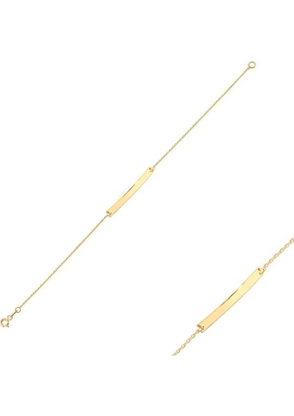 14K Altın Çubuk Plaka Bar Bileklik