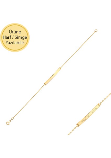14K Altın Çubuk Plaka Bar Bileklik
